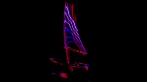 Rendering 3D animation, VISUAL EFFECTS Low Poly Wind Surf Model on a black Stock Footage 275600289