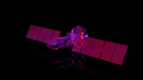 Rendering 3D animation, VISUAL EFFECTS Satellite Model on a black background Stock Footage 275600679