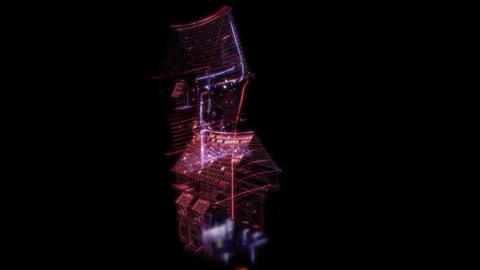 Rendering 3D animation, VISUAL EFFECTS Stylized Building Model on a black Stock Footage 275602598