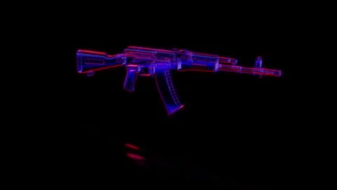 Rendering 3D animation, VISUAL EFFECTS assault rifle Model on a black background Stock Footage 275602768