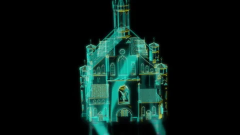Rendering 3D animation, VISUAL EFFECTS Medieval church Model on a black Stock Footage 276210299