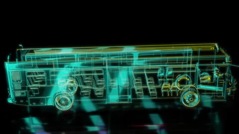 Rendering 3D animation, VISUAL EFFECTS Bus Model on a black background Stock Footage 276213743