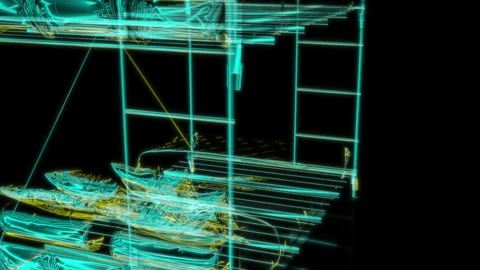 Rendering 3D animation, VISUAL EFFECTS Iron bunk beds Model on a black Stock Footage 276214912