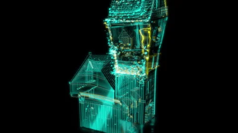 Rendering 3D animation, VISUAL EFFECTS Stylized Building Model on a black Stock Footage 276221585