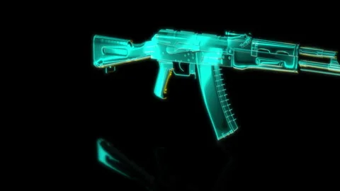 Rendering 3D animation, VISUAL EFFECTS assault rifle Model on a black background Stock Footage 276221825