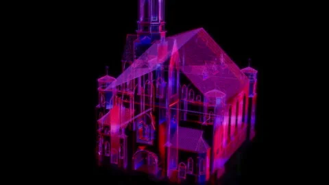 Rendering 3D animation, VISUAL EFFECTS Medieval church Model on a black Stock Footage 276347064