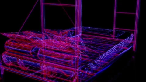 Rendering 3D animation, VISUAL EFFECTS Iron bunk beds Model on a black Stock Footage 276350066