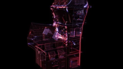 Rendering 3D animation, VISUAL EFFECTS Stylized Building Model on a black Stock Footage 276355796