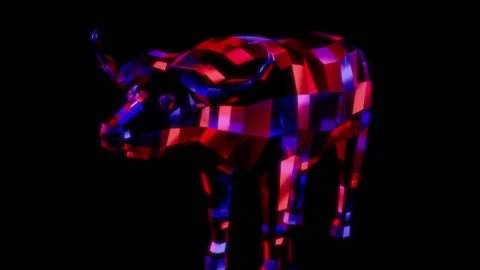 Rendering 3D animation, VISUAL EFFECTS Low Poly African Buffalo Model on a black Stock Footage 276356000