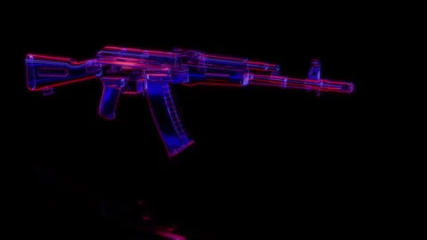 Rendering 3D animation, VISUAL EFFECTS assault rifle Model on a black background Stock Footage 276356303