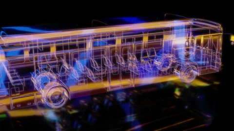 Rendering 3D animation, VISUAL EFFECTS Bus Model on a black background Stock Footage 276495494
