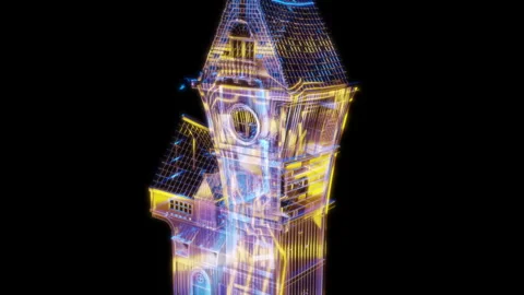 Rendering 3D animation, VISUAL EFFECTS Stylized Building Model on a black Stock Footage 276499499