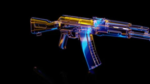 Rendering 3D animation, VISUAL EFFECTS assault rifle Model on a black background Stock Footage 276499809