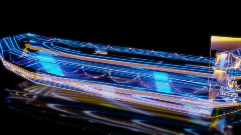 Rendering 3D animation, VISUAL EFFECTS Boat Model on a black background Stock Footage 276500011