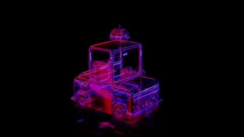 Rendering 3D animation, VISUAL EFFECTS terrible car Model on a black background Stock Footage 277505519