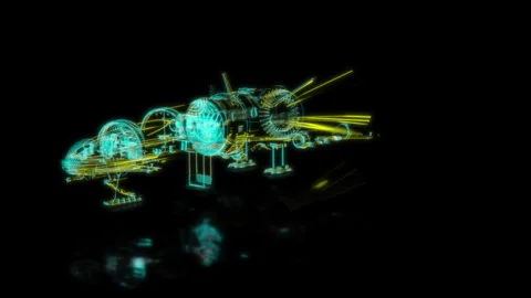 Rendering 3D animation, VISUAL EFFECTS Spaceship Model on a black background Stock Footage 277799035