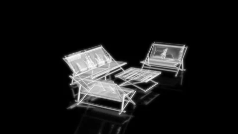 Rendering 3D animation, VISUAL EFFECTS Outdoor Sofa Set Model on a black Stock Footage 277799291