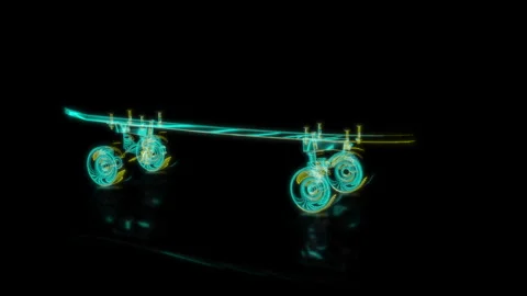 Rendering 3D animation, VISUAL EFFECTS Skateboard Mini Traxart Model on a black Stock Footage 277799971