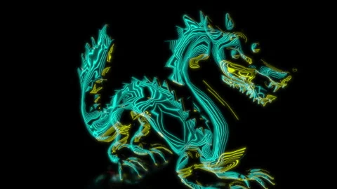 Rendering 3D animation, VISUAL EFFECTS Fire chinese dragon Model on a black Video stock 278103283