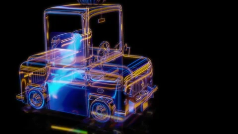 Rendering 3D animation, VISUAL EFFECTS terrible car Model on a black background Stock Footage 279679046