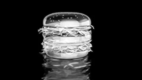 Rendering 3D animation, VISUAL EFFECTS Hamburguer double cheese Model on a black Video stock 280031484