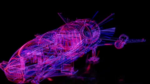 Rendering 3D animation, VISUAL EFFECTS Spaceship Model on a black background Stock Footage 280108774