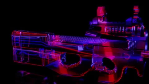 Rendering 3D animation, VISUAL EFFECTS Gun Model on a black background Stock Footage 280375804