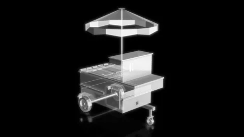 Rendering 3D animation, VISUAL EFFECTS Hot Dog Cart Model on a black background Video stock 280999108