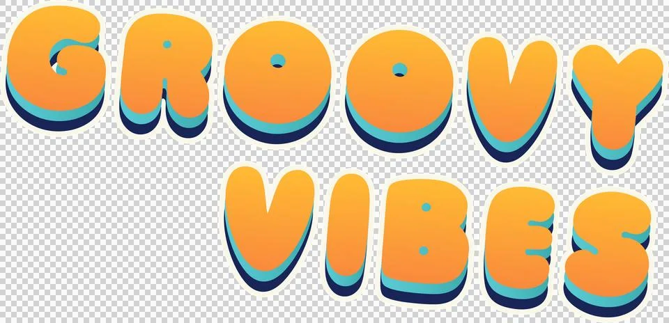 Rendering 3D bubble font text GROOVY VIBES with gradient and teal shadow on Illustrazione stock