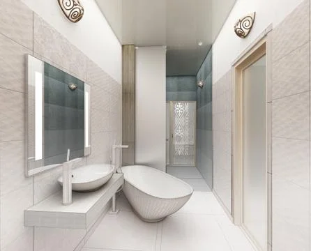 Rendering 3D of a modern bathroom interior design Stock Illustration