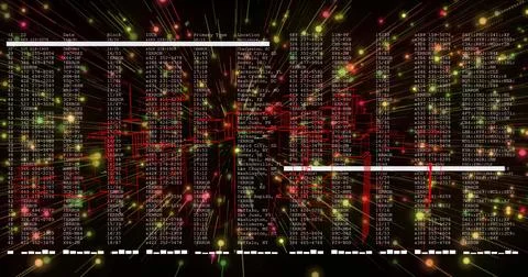 Rendering 3D neon grid pulsing in cyber network, with glowing nodes, light 写真素材