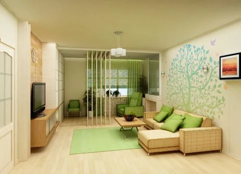 Rendering  3D of white living room interior Stock Illustration