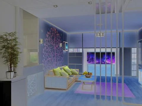Rendering  3D of white living room interior Stock Illustration