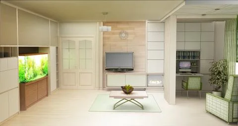 Rendering  3D of white living room interior Stock Illustration