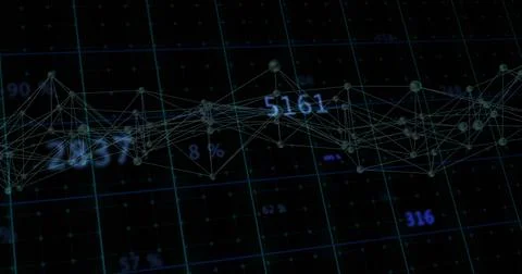 Rendering 3D wireframe network with small sphere nodes, connecting lines, blue 스톡 사진