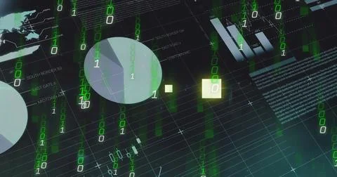 Rendering abstract data visualization on dark grid, with translucent pie charts, Stock Photos