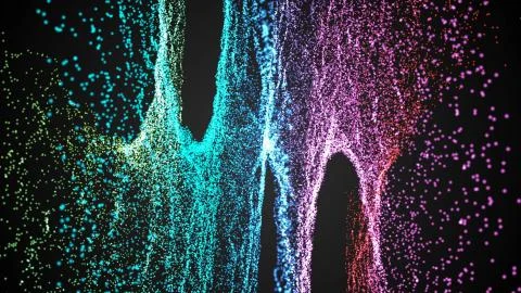 Rendering background with twisted particle strings. Dark digital abstract Illustrazione stock