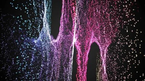 Rendering background with twisted particle strings. Dark digital abstract ... Foto stock