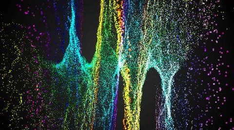 Rendering background with twisted particle strings. Dark digital abstract ... Foto stock