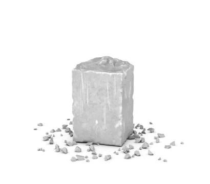 Rendering big rectangular block of gray rock and its chips isolated on white Stock Illustration