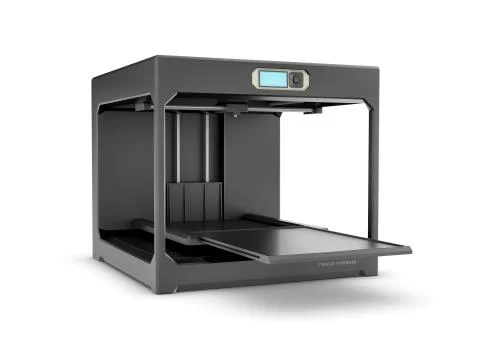 Rendering of black desktop 3d printer isolated on the white background Stock Illustration