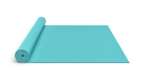 Rendering of blue half rolled yoga mat isolated on white background Stock Illustration