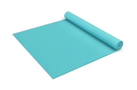 Rendering of blue half rolled yoga mat isolated on white background Stock Illustration