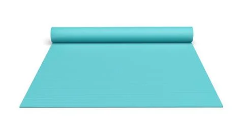 Rendering of blue half rolled yoga mat isolated on white background Stock Illustration