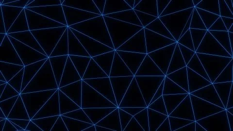 Rendering of blue network line renderings on a black background Illustrazione stock