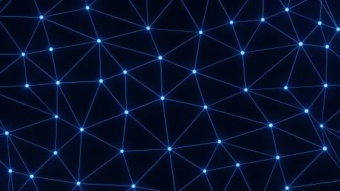 Rendering of blue network line renderings on a black background Stock Illustration