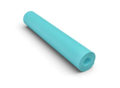 Rendering of blue rolled up yoga mat on white background Stock Illustration