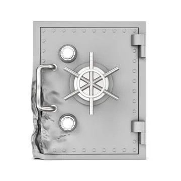 Rendering of broken safe box isolated on white background Illustration