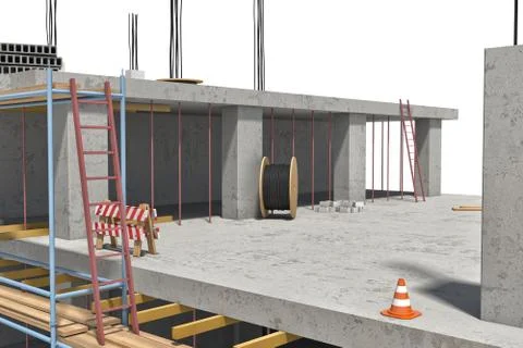 Rendering of building under construction on the white background Stock-Illustration