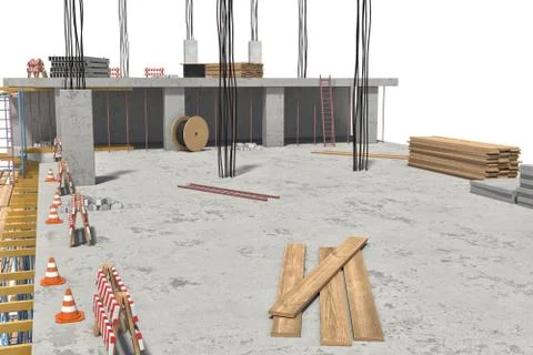 Rendering of building under construction on the white background Stock-Illustration